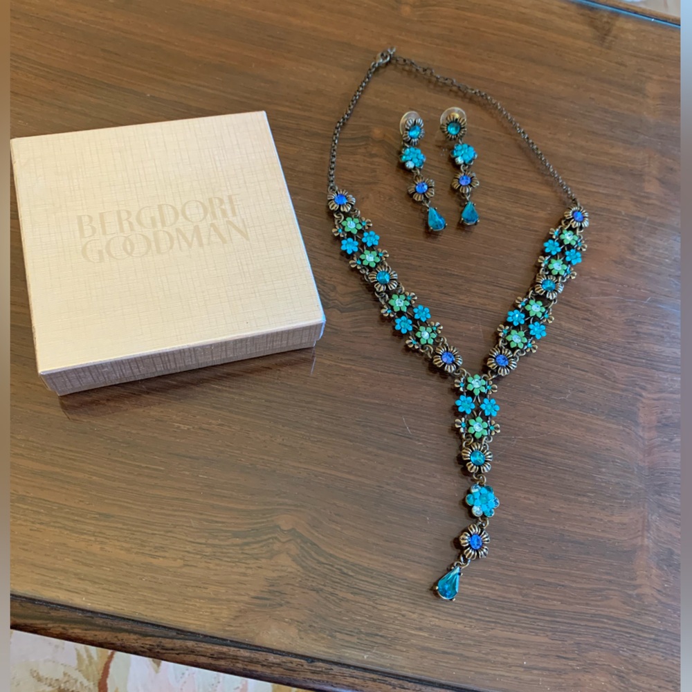 Turquoise/Aqua Blue necklace and earrings from Bergdorf Goodman